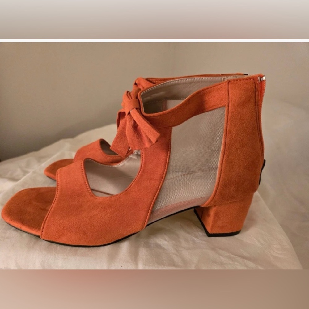 Bowknot Decor Chunky Heels Sandals Burnt Orange Size 10
